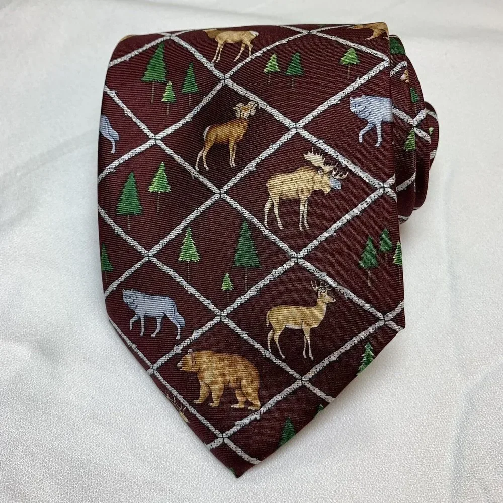 Alynn Neckwear North American Wildlife Necktie Tie Silk USA Bear Wolf Moose Deer